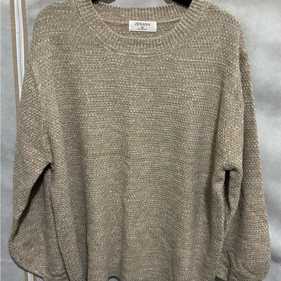 Zenana Outfitters Women's Beige Crew Neck Sweater - Picture 1 of 4